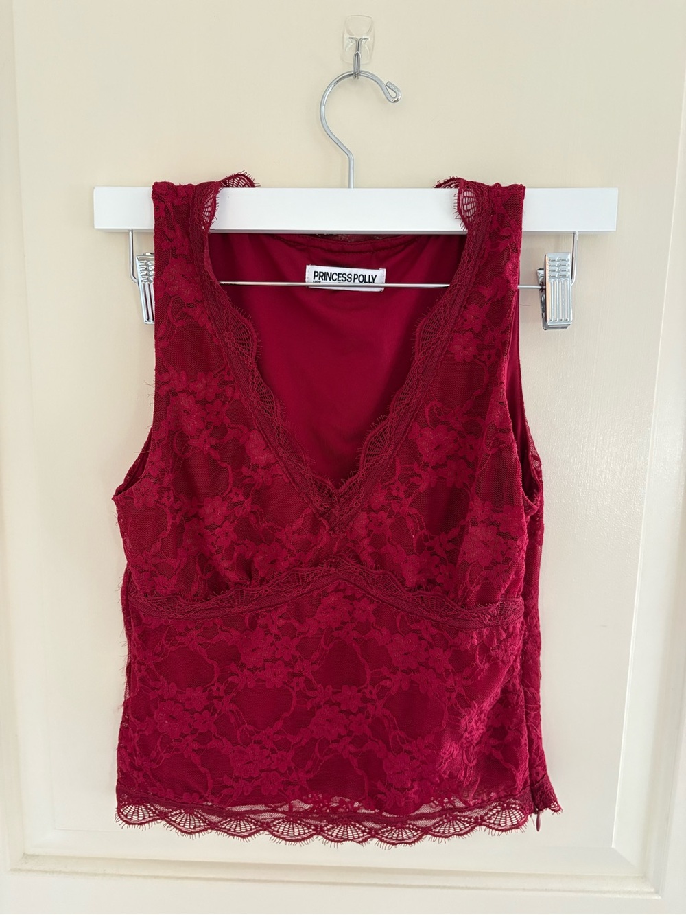 Princess Polly Burgundy Lace SleevelessTank Top - Picture 3 of 4